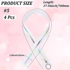 4個 #5 ナイロンコイルジッパー レインボージッパーテープ  樹脂コイルのカラフルな歯  ホワイト  700x32mm&nbsp;SENE-CY0001-13A-02