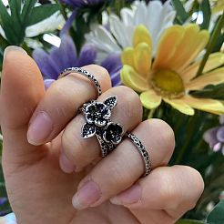 3 Stück stapelbare Fingerringe aus Messing mit Blumenmotiv für Damen&nbsp;FS-WG45278-03