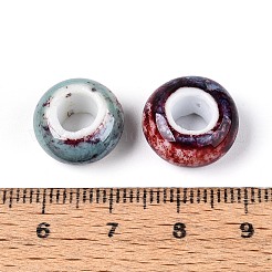 手作りの陶器ビーズ  ファンシーアンティーク施釉磁器  大穴ビーズ  ロンデル  スチールブルー  15x8mm  穴：6mm&nbsp;PORC-S498-05P