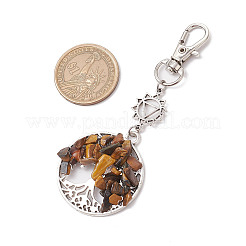 Бусины из натурального тигрового глаза и подвески из сплава «Дерево жизни»&nbsp;HJEW-JM03128-05