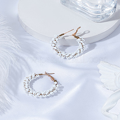 1 paire de boucles d'oreilles créoles en alliage de perles de verre&nbsp;EJEW-LP0003-65F