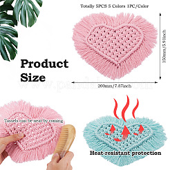 5 шт. 5-х цветные хлопковые коврики для чашек в технике макраме&nbsp;AJEW-MB0001-03