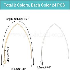 48個2色真鍮ピアスフック  カン付き  ゴールデン＆シルバー  40.5x34.5x0.5mm  24ゲージ  穴：1.2mm  24個/カラー&nbsp;KK-NB0002-45