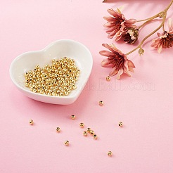 真鍮ビーズ  長持ちメッキ  ラウンド  ゴールドカラー  4x3.5mm  穴：1.6mm  200個/セット&nbsp;KK-SZ0001-11G-4mm