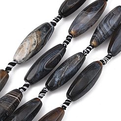 ファイヤーアゲートクラックルビーズ連売り  染め＆加熱  オーバル  多面カット  ブラック  40x12x13mm  穴：2mm  約8個/連  15.75''（40センチメートル）&nbsp;GG-T001-01B