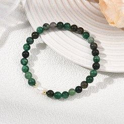 Bracelets extensibles ronds en fuchsite naturelle et perles de culture d'eau douce pour femmes&nbsp;BJEW-JB13781-02