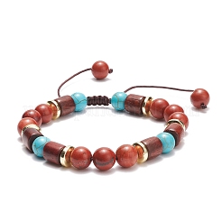 Bracelet en pierres précieuses naturelles et turquoises synthétiques et perles de bois tressées&nbsp;BJEW-JB08406