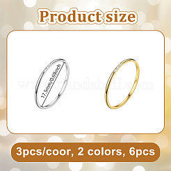 6 шт. 2 цвета 304 нержавеющая сталь стразы простые кольца для женщин RJEW-GO0001-20
