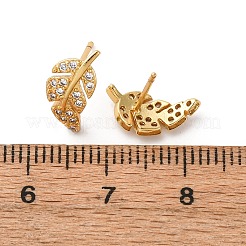 Серьги-гвоздики с перьями из прозрачного кубического циркония EJEW-P196-15G-1