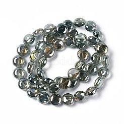 電気メッキガラスビーズセット  フル虹メッキ  フラットラウンド  ダークスレートブルー  12~12.5x6.5mm  穴：1mm  約50個/連  24.41''（62センチメートル）&nbsp;EGLA-L041-FR01