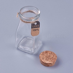 ガラス瓶  コルク栓とタグ付き  ウィッシングボトル  正方形  透明  10.4x4.93cm  容量：100ml（3.38液量オンス）  ボトルネック：直径36.5mm&nbsp;CON-WH0066-01