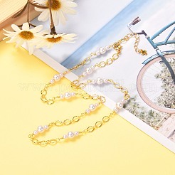 女の子の女性のための手作りのccbプラスチック模造真珠ビーズネックレス  真鍮のチェーン付き  ゴールドカラー  17.32インチ（44cm）&nbsp;NJEW-JN03656