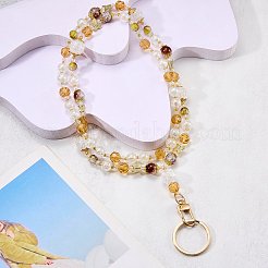 Cadena para correa de cuello con porta tarjetas de identificación con cuentas de vidrio y acrílico en forma de mariposa&nbsp;HJEW-SZ00089