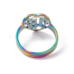 Bague réglable en acier inoxydable 201 avec placage ionique (IP) en forme de cœur et numéro 15 pour femme&nbsp;RJEW-C045-12M