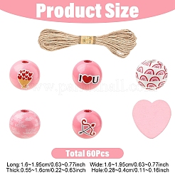 60 шт. бусины из дерева с рисунком ко Дню святого Валентина&nbsp;WOOD-YW0001-91