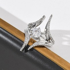 Offene Manschettenringe aus Messing mit Mikropavé und Zirkonia für Damen&nbsp;RJEW-L343-09P-01