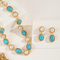 Комплекты серег и ожерелий из овальной синтетической бирюзы и искусственного жемчуга для женщин FS-WGC1BDB-01