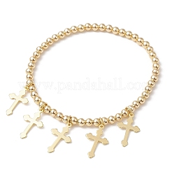 Bracciali elasticizzati con perline rotonde in ottone&nbsp;BJEW-TA00467