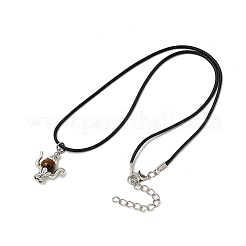 Ожерелье из вощеного шнура с подвеской из сплава и натурального тигрового глаза&nbsp;NJEW-JN05440-03