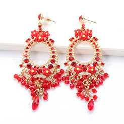 Boucles d'oreilles chandelier ovales en alliage de strass&nbsp;FS-WG8D144-01