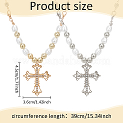 2 шт. 2-цветное ожерелье с подвеской в виде креста-флери из горного хрусталя и цепочками из пластиковых бусин&nbsp;NJEW-AN0001-77