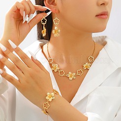 亜鉛合金のブレスレット、イヤリング、ネックレス  花  ゴールドカラー  430mm＆160mm＆67x22mm&nbsp;WG5D022-02