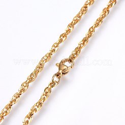 304ステンレススチールロープチェーンネックレス  カニカン付き  ゴールドカラー  19.7インチ（50cm）  1.7mm&nbsp;NJEW-F227-08G-03