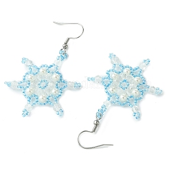 Orecchini pendenti intrecciati con semi di vetro e fiocchi di neve di Natale&nbsp;EJEW-MZ00236-02