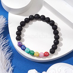 Bracelets extensibles à perles rondes en pierre de lave naturelle sur le thème des chakras&nbsp;BJEW-JB11136