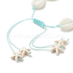 Bracciale con perline intrecciate in conchiglia acrilica con stelle marine turchesi sintetiche (tinte).&nbsp;BJEW-JB08058-04