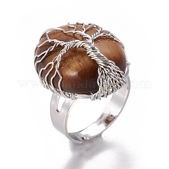 Регулируемые натуральные тигровые кольца для пальцев RJEW-L090-B05