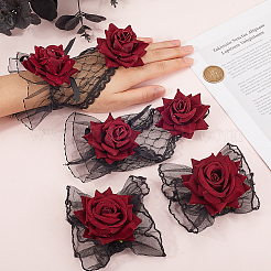 2 par de guantes de encaje de terciopelo rosa de 2 estilos&nbsp;AJEW-GF0010-63