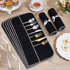 フェルト製食器収納バッグ15個  カトラリーバッグ  ブラック  242x500x2mm&nbsp;AJEW-WA0001-11