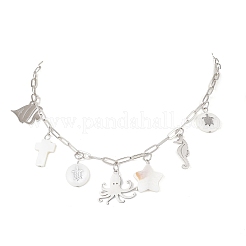Collar con colgante de cadena de clip de latón con concha blanca natural y aleación para mujer&nbsp;NJEW-JN05406-03