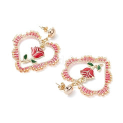 Серьги-гвоздики с подвесками в виде железного цветка&nbsp;EJEW-MZ00404-03