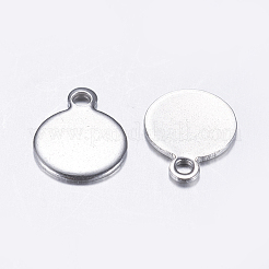 変色しにくい304ステンレススチールチャーム  空白タグのスタンプ  フラットラウンド  ステンレス鋼色  11x8x0.8mm  穴：1.2mm&nbsp;X-STAS-L198-23P
