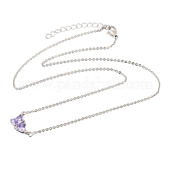 Colliers à maillons en laiton avec pendentif rectangulaire et cœur en zircon cubique pavé de zirconiums cubiques&nbsp;KK-CBAB173-04P-07
