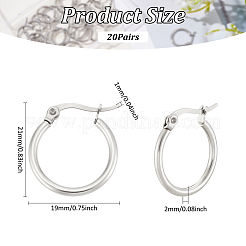 20 пара серег-колец из нержавеющей стали 201 STAS-UN0022-38