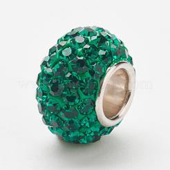 オーストリアクリスタルヨーロピアンビーズ  大穴ビーズ  スターリングシルバーコア925個  ロンデル  205 _emerald  11~12x7.5mm  穴：4.5mm&nbsp;STER-E049-E03