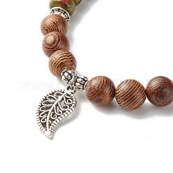 Bracelet extensible reiki perles de bois naturel unakite & wengé&nbsp;BJEW-JB06896-05