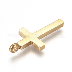 304ステンレスペンダント  ラインストーン付き  クロス  クリスタル  ゴールドカラー  22x11x2mm  穴：1.8mm&nbsp;STAS-G217-12G