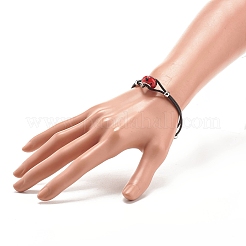 Женский браслет лэмпворк с большим звеном рондель и шнуром из воловьей кожи BJEW-JB07848