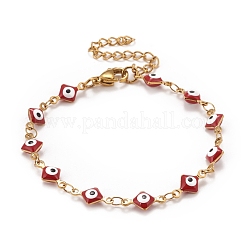 Losange en émail avec bracelet chaînes à maillons mauvais œil&nbsp;BJEW-P271-03G