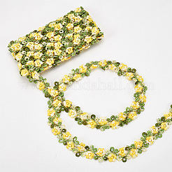 3Dフラワー刺繍ポリエステルレーストリム  花のトリミング  服飾材料  きいろ  3/4インチ（20mm）&nbsp;SRIB-WH0011-141C