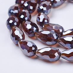 電気メッキガラスビーズセット  ABカラーメッキ  多面カットティアドロップ  シエナ  15x10mm  穴：1.7~2mm  46~48個/連  69~72cm&nbsp;EGLA-D015-15x10mm-33