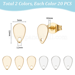 40 шт. 2-х цветная фурнитура для сережек-гвоздиков из нержавеющей стали в форме капли&nbsp;STAS-UN0024-99