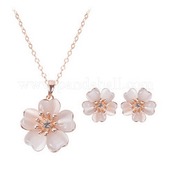 Ожерелья и серьги-гвоздики из цветочного сплава с подвеской «кошачий глаз» FS-WG11189-01