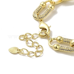 Браслеты-цепочки с овальными звеньями из латуни с микро-паве и кубическим цирконием для женщин BJEW-P323-08G