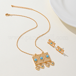 Комплект из серег-гвоздиков и ожерелий с подвесками из синтетической бирюзы для женщин VW9294