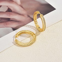 Полые латунные серьги-кольца с прозрачными кубическими циркониями&nbsp;SP8143